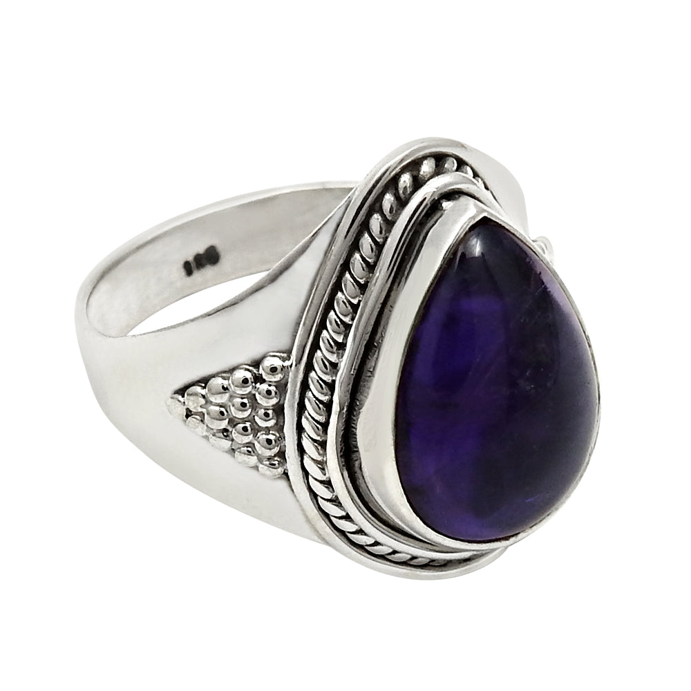 Gift For Woman Natural Amethyst Solitaire Tribal Ring 925 Silver M13