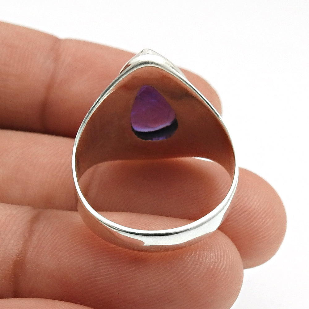 Gift For Woman Natural Amethyst Solitaire Tribal Ring 925 Silver M13