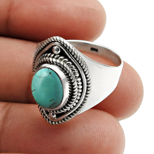 Natural Gemstone Solitaire Vintage Turquoise Ring 925 Sterling Silver I30