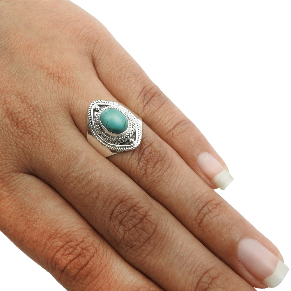 Natural Gemstone Solitaire Vintage Turquoise Ring 925 Sterling Silver I30