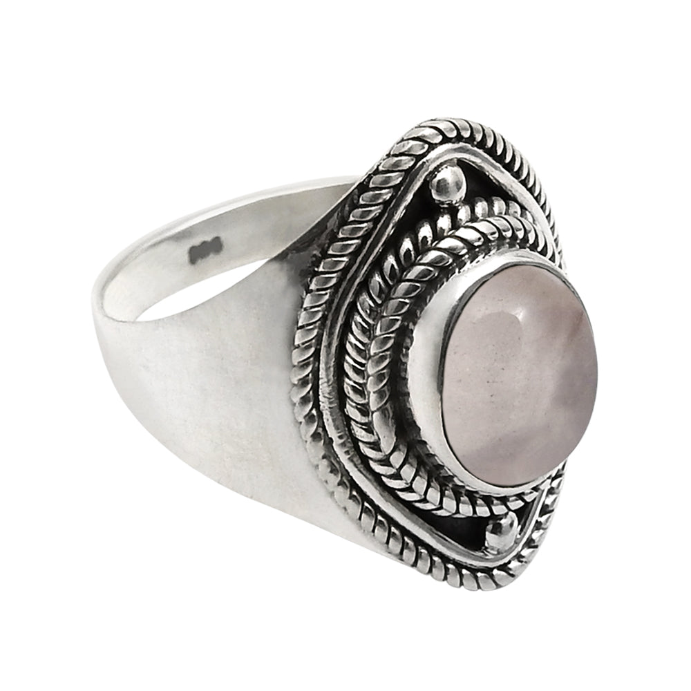 Gift For Woman 925 Silver Natural Rose Quartz Cocktail Boho Ring P13