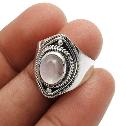 Gift For Woman 925 Silver Natural Rose Quartz Cocktail Boho Ring P13