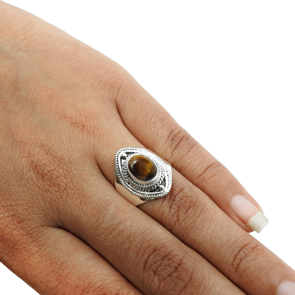 Gift For Her 925 Sterling Silver Jewelry Tiger Eye Gemstone Ring A17