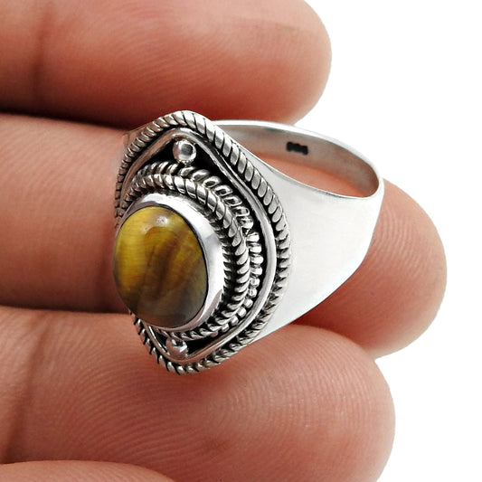 Gift For Her 925 Sterling Silver Jewelry Tiger Eye Gemstone Ring A17