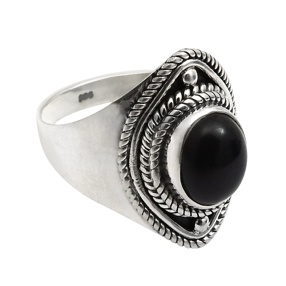 Gift For Her Black Onyx Gemstone Ring 925 Sterling Silver Jewelry P22