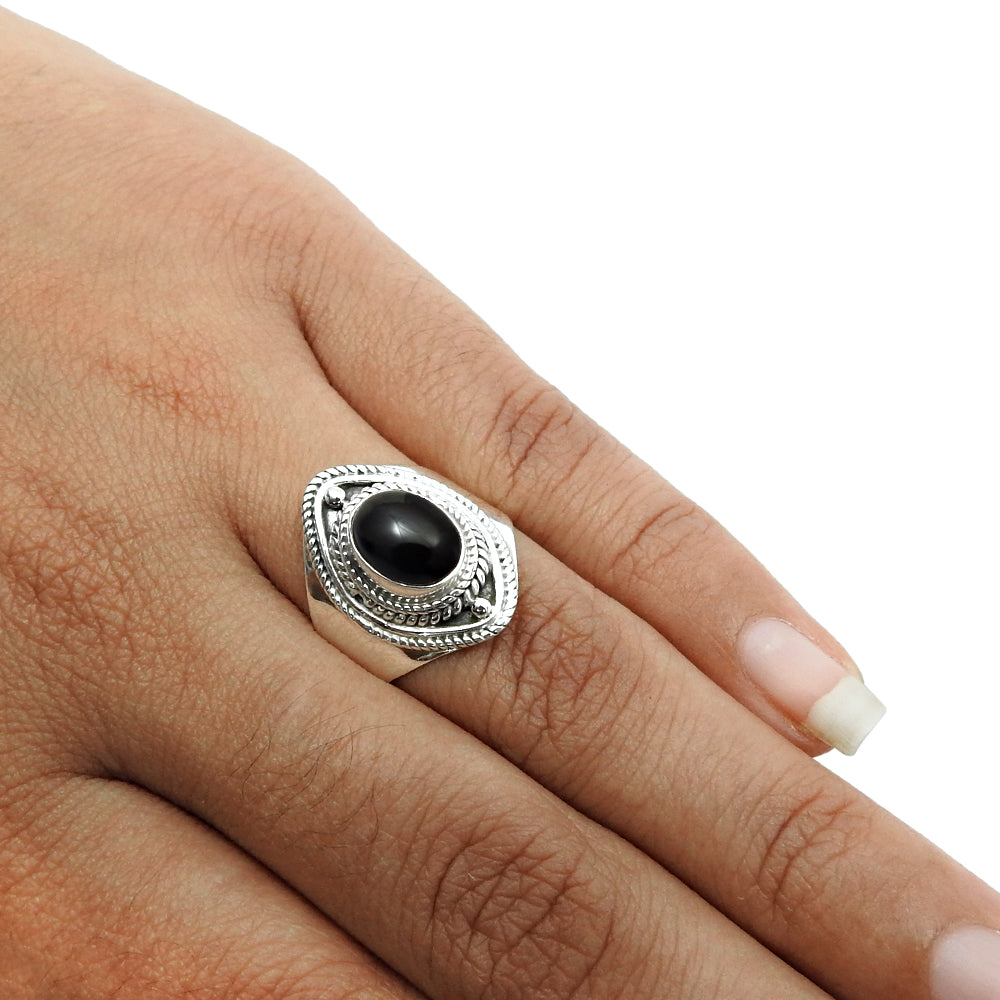 Gift For Her Black Onyx Gemstone Ring 925 Sterling Silver Jewelry P22