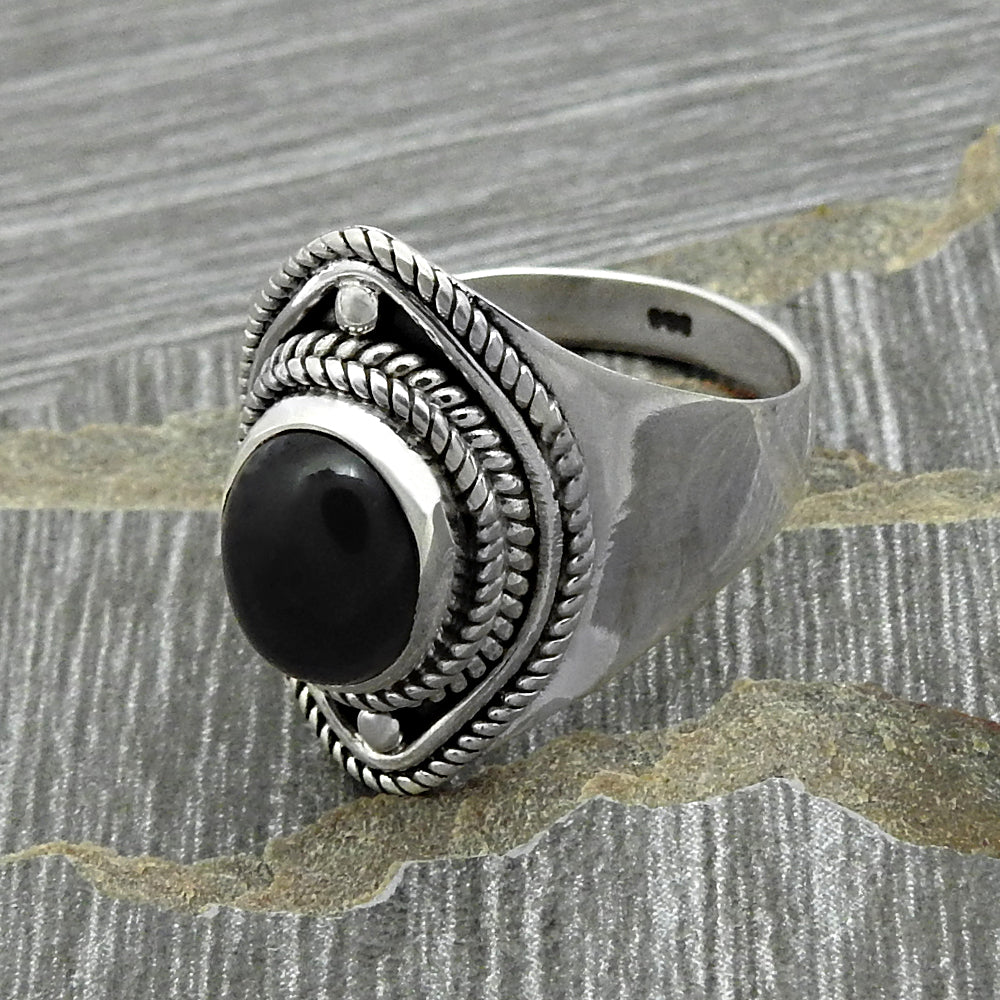 Gift For Her Black Onyx Gemstone Ring 925 Sterling Silver Jewelry P22