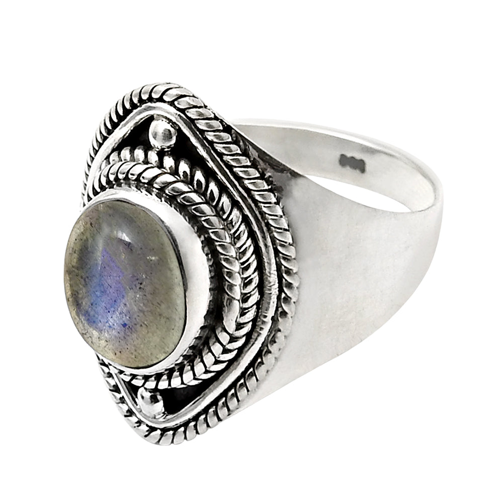 Natural Labradorite Cocktail Tribal Ring 925 Silver For Women O13
