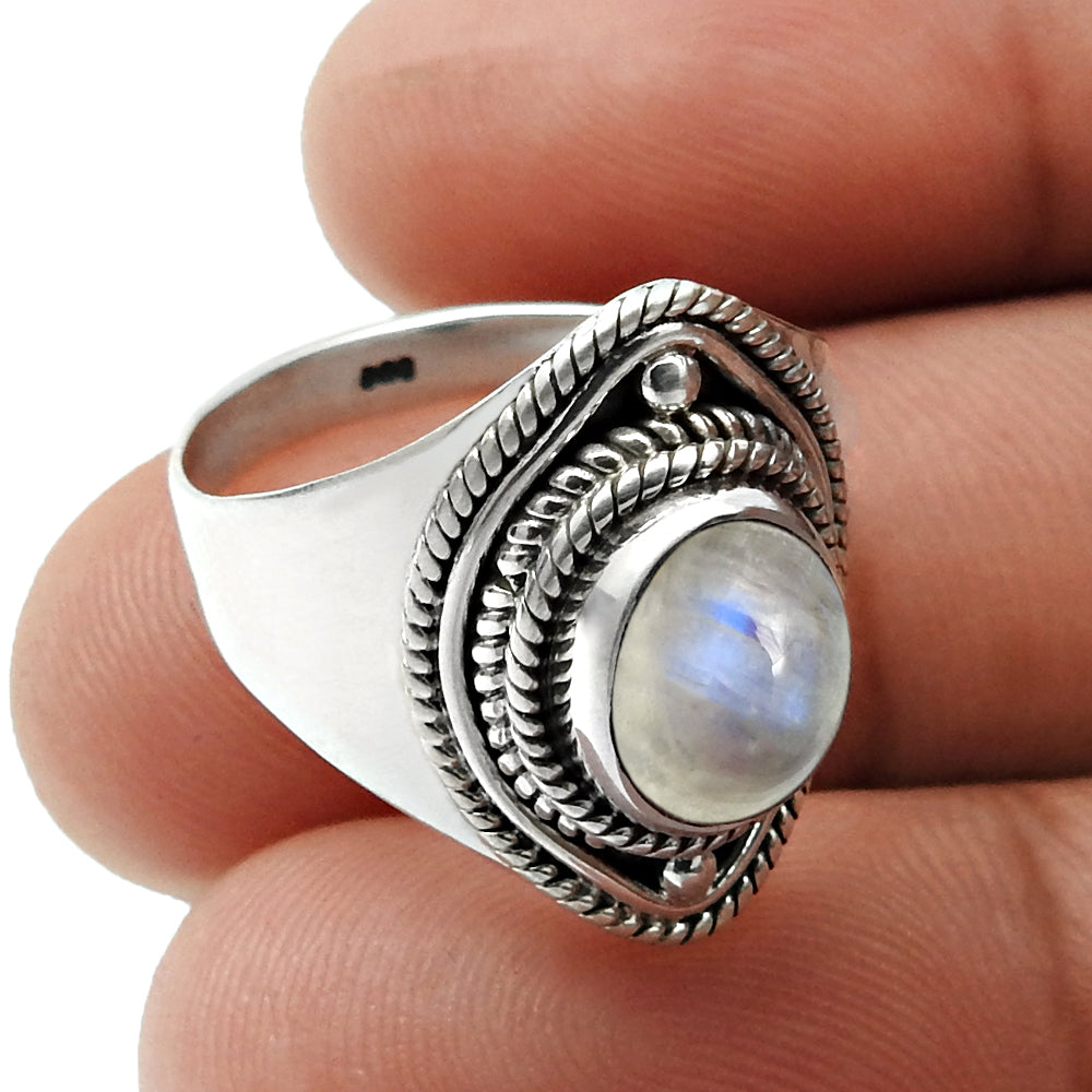 Gift For Woman 925 Silver Natural Rainbow Moonstone Cocktail Ring U13