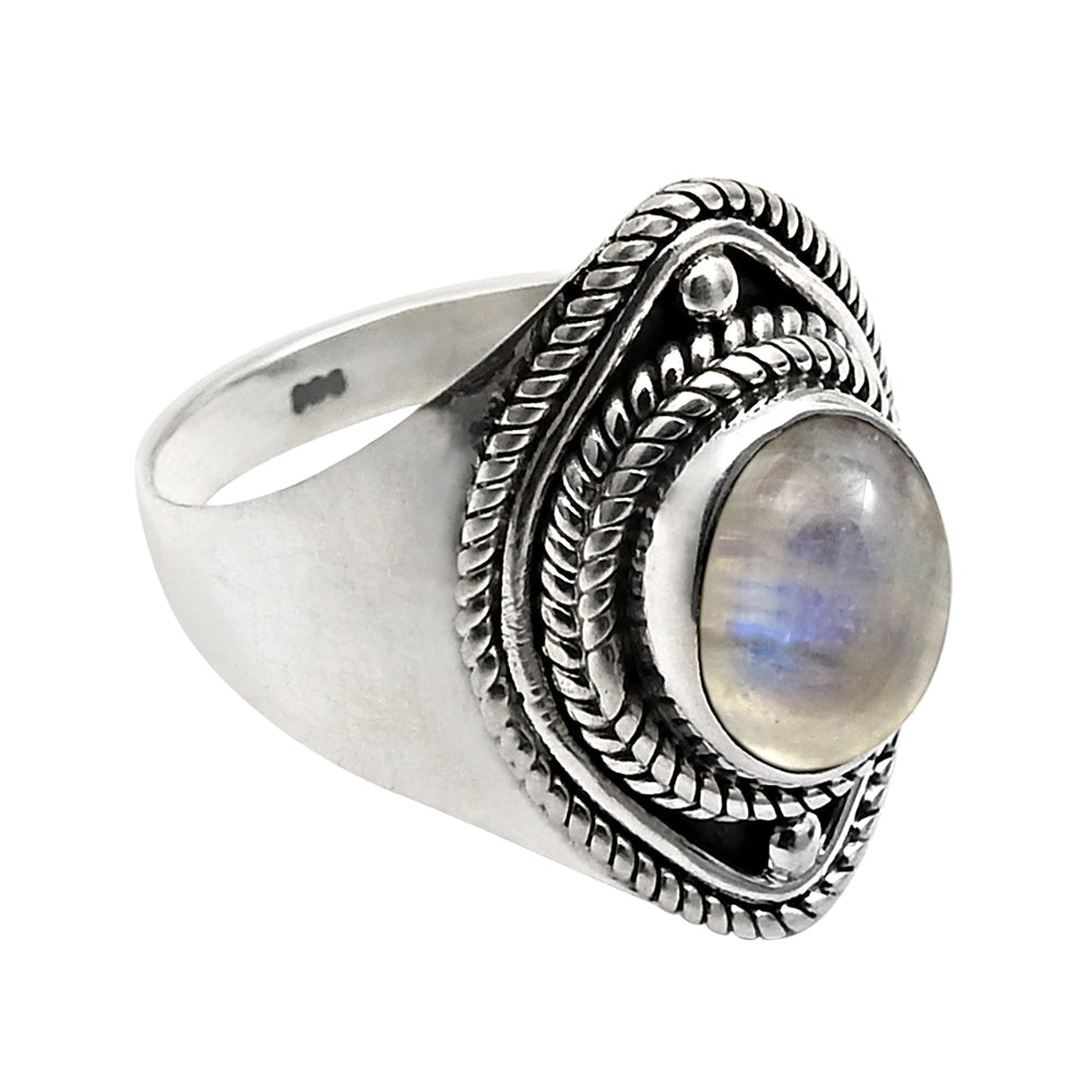 Gift For Woman 925 Silver Natural Rainbow Moonstone Cocktail Ring U13