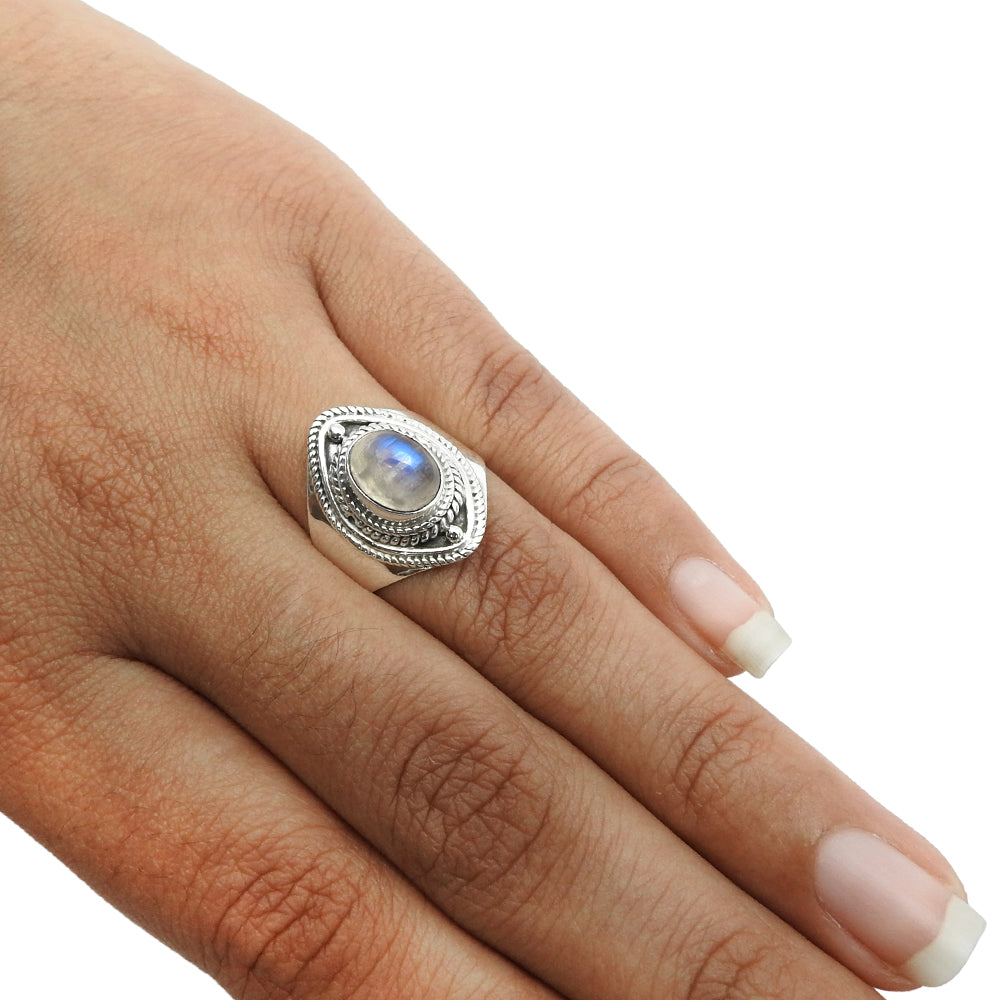 Gift For Woman 925 Silver Natural Rainbow Moonstone Cocktail Ring U13