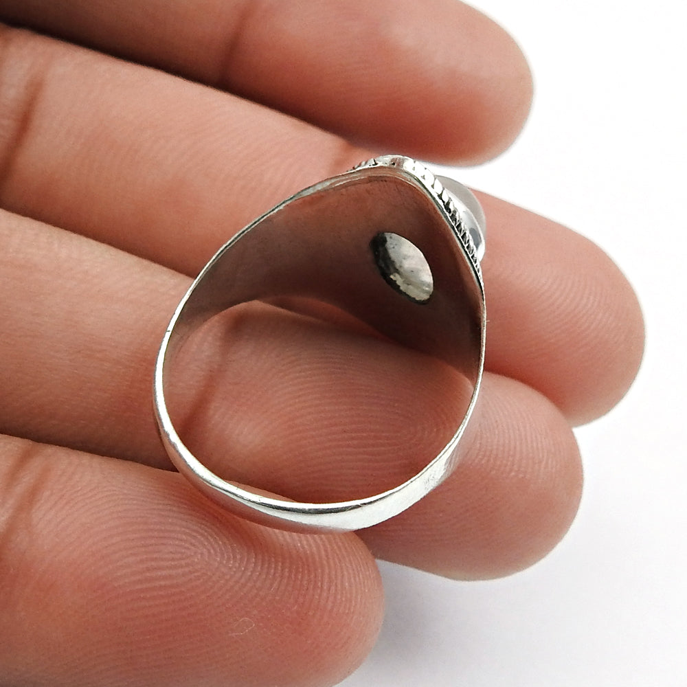 Gift For Woman 925 Silver Natural Rainbow Moonstone Cocktail Ring U13