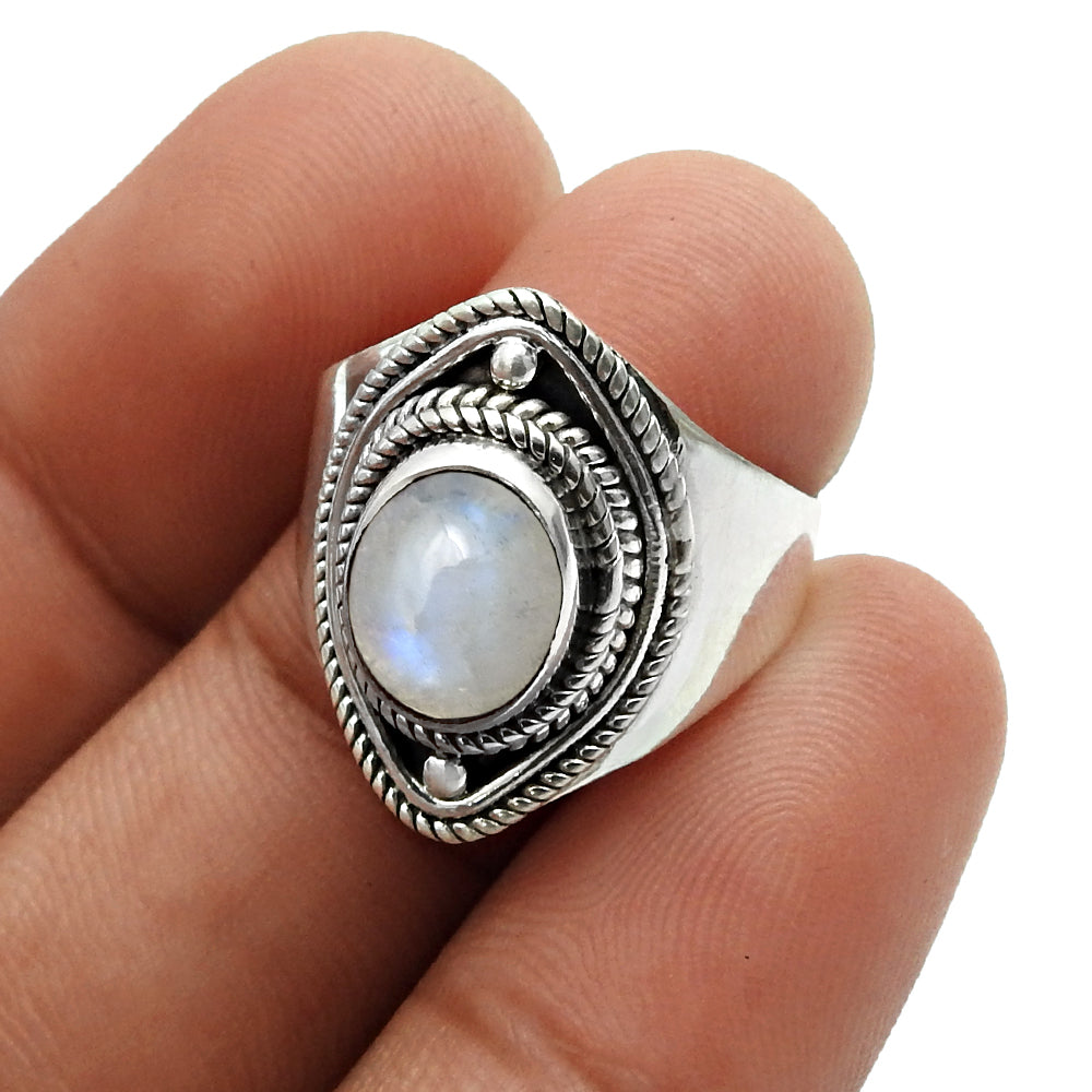 Gift For Woman 925 Silver Natural Rainbow Moonstone Cocktail Ring U13