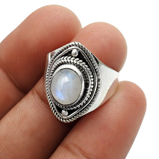 Gift For Woman 925 Silver Natural Rainbow Moonstone Cocktail Ring U13