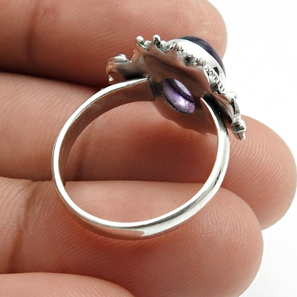 Gift For Woman Natural Amethyst Solitaire Vintage Ring 925 Silver Y13