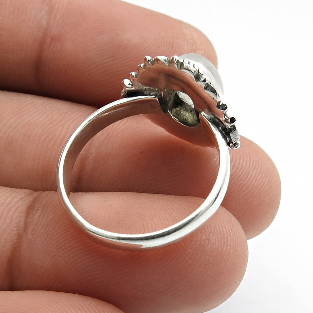 Natural Rainbow Moonstone 925 Silver Cocktail Vintage Ring For Women H14