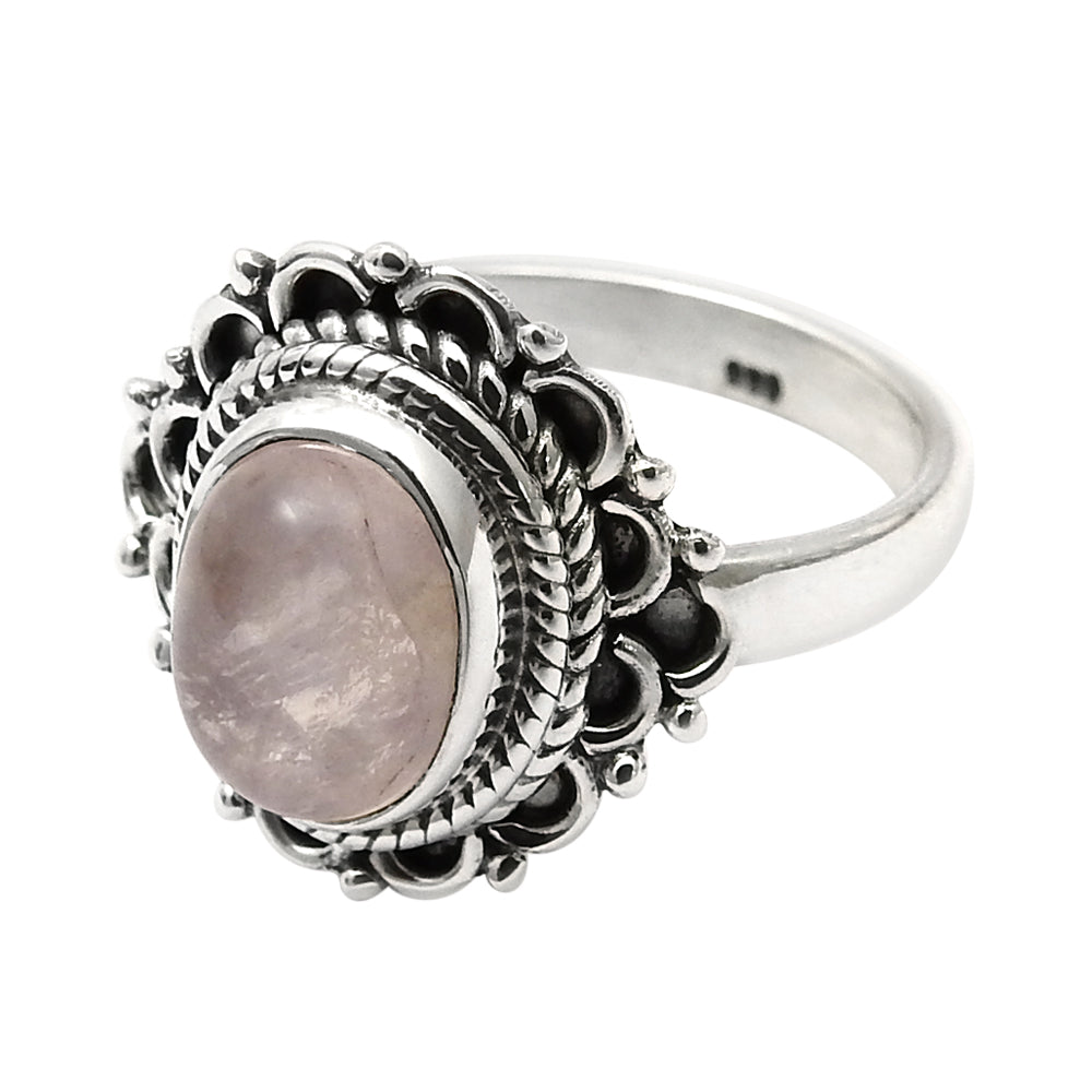 Gift For Woman Natural Rose Quartz Solitaire Ring 925 Silver F33