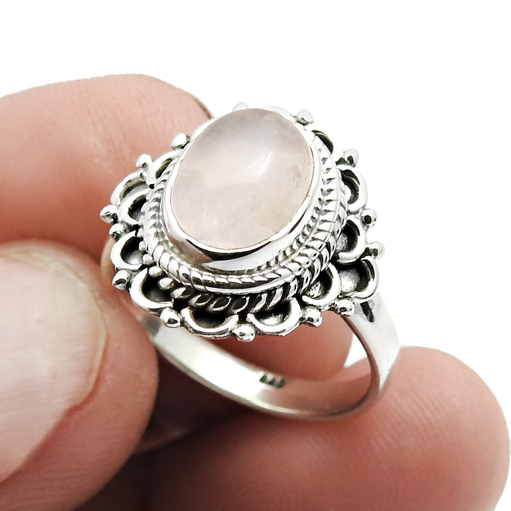 Gift For Woman Natural Rose Quartz Solitaire Ring 925 Silver F33