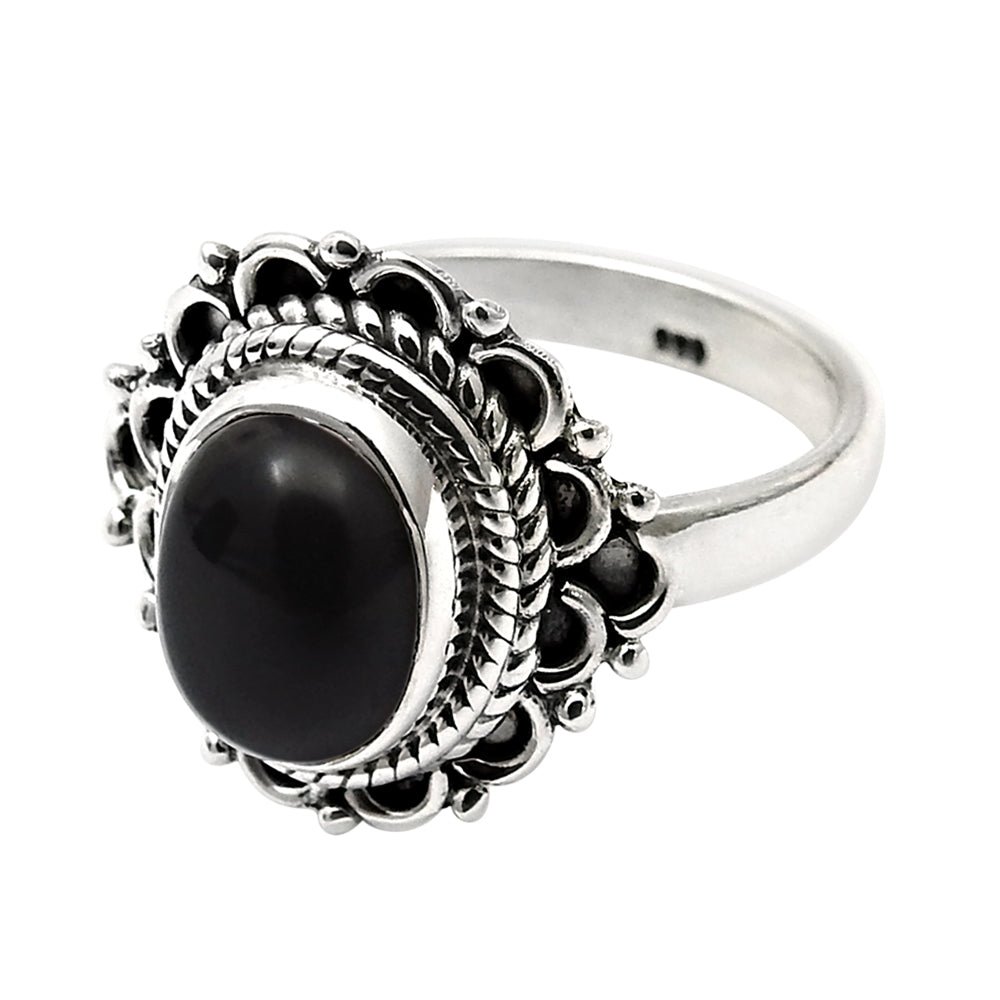 Gift For Her Black Onyx Gemstone Ring 925 Sterling Silver Jewelry Hh1
