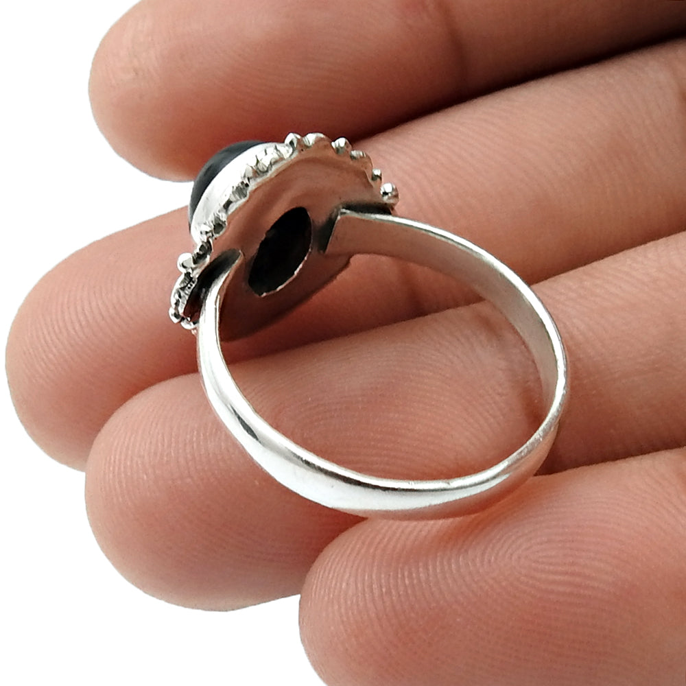 Gift For Her Black Onyx Gemstone Ring 925 Sterling Silver Jewelry Hh1