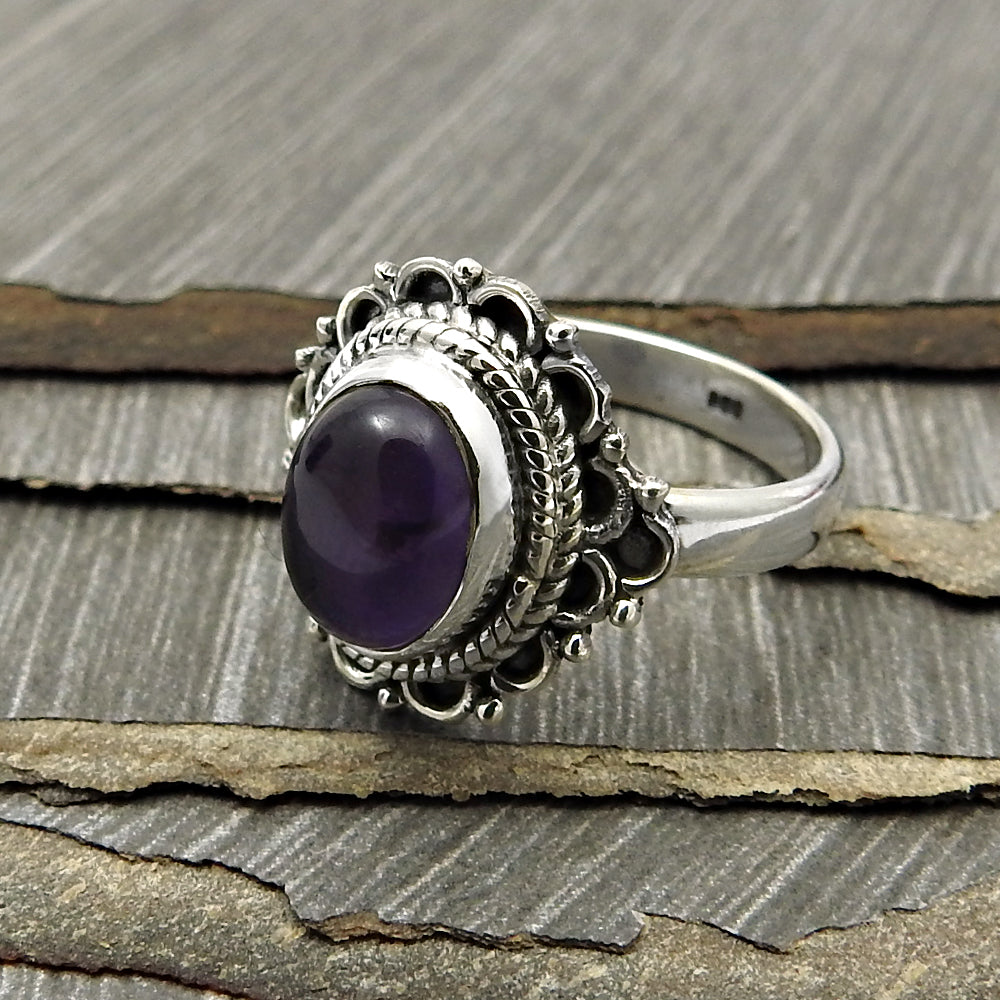 Gift For Woman Statement Tribal Ring 925 Silver Natural Amethyst A35