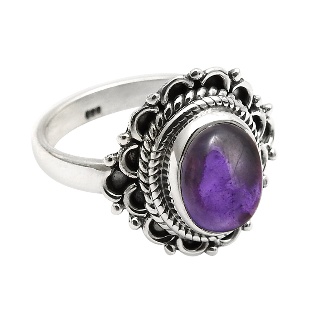 Gift For Woman Statement Tribal Ring 925 Silver Natural Amethyst A35