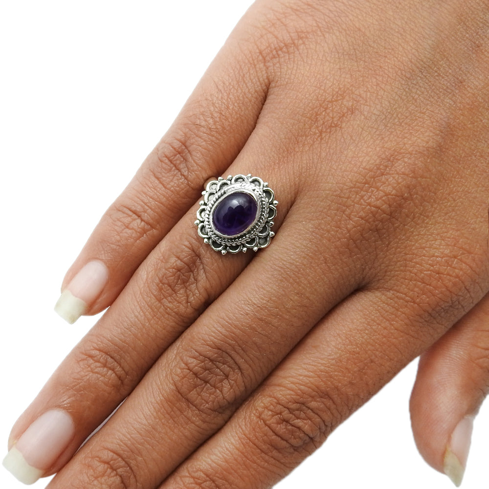 Gift For Woman Statement Tribal Ring 925 Silver Natural Amethyst A35