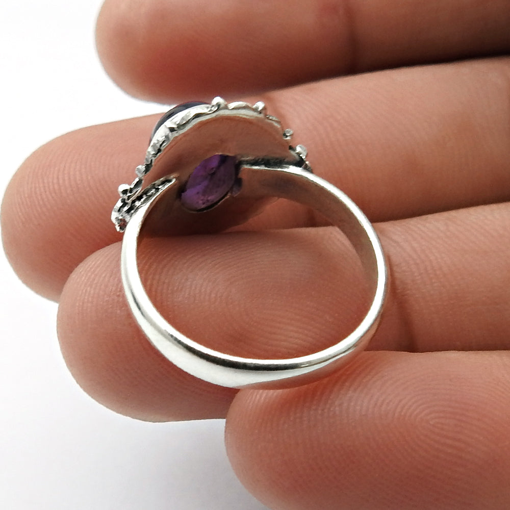 Gift For Woman Statement Tribal Ring 925 Silver Natural Amethyst A35