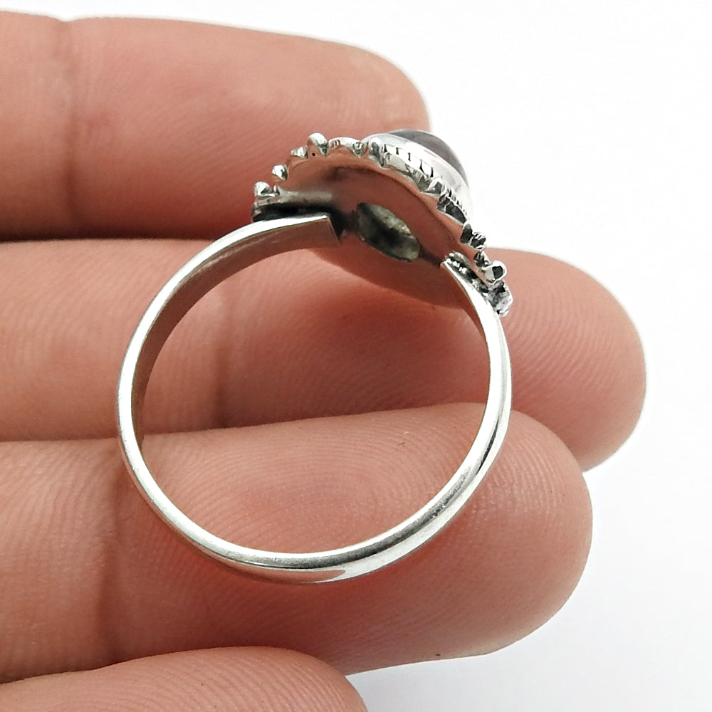 Natural Labradorite Solitaire Tribal Ring 925 Silver For Girls N32