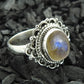 Natural Labradorite Solitaire Tribal Ring 925 Silver For Girls N32