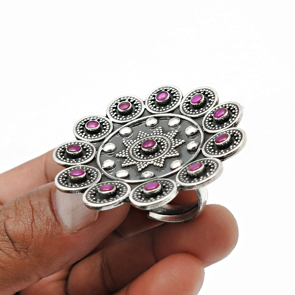 Natural Ruby 925 Solid Silver Elegant Adjustable Ring