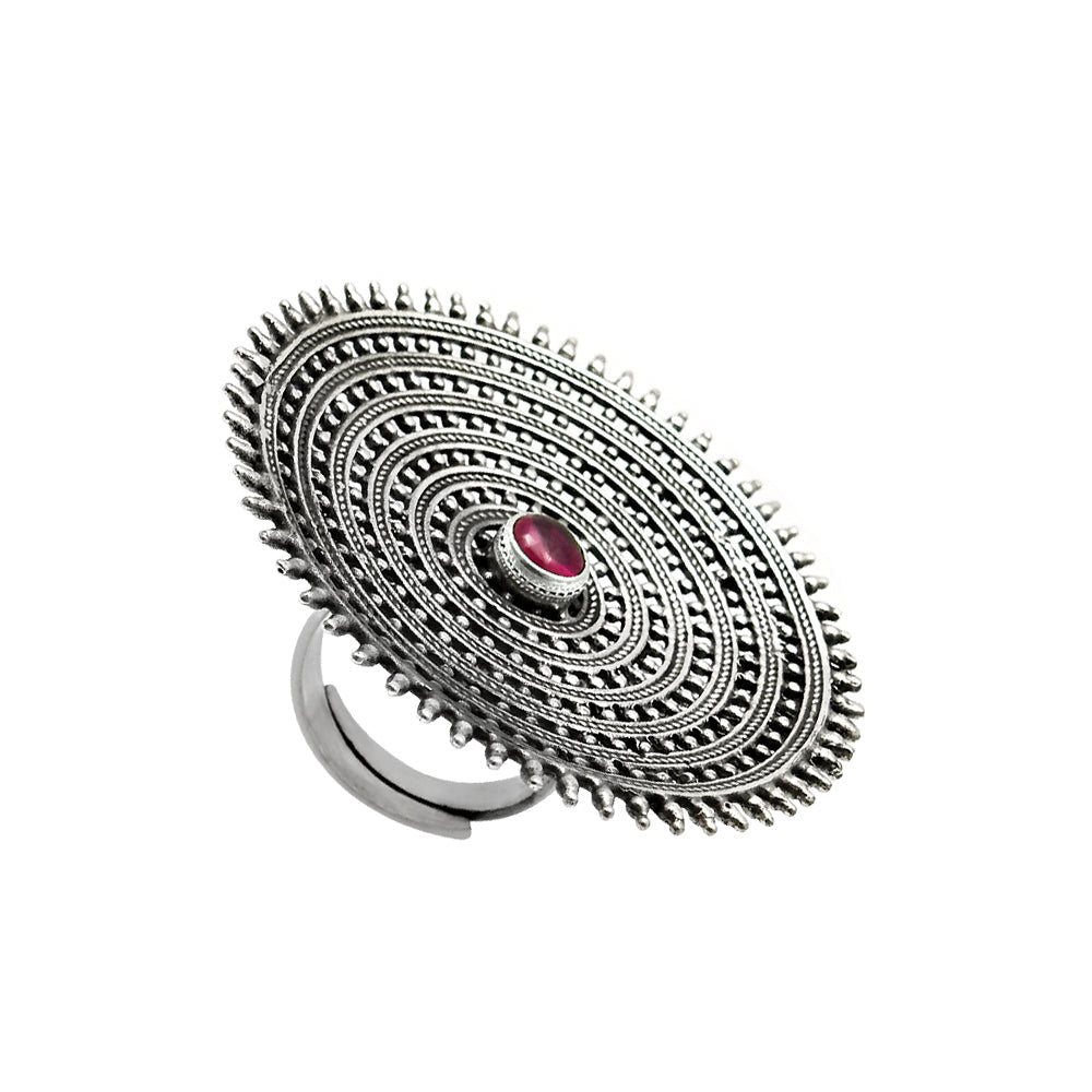 Ruby Gemstone 925 Silver Trendy Statement Adjustable Ring