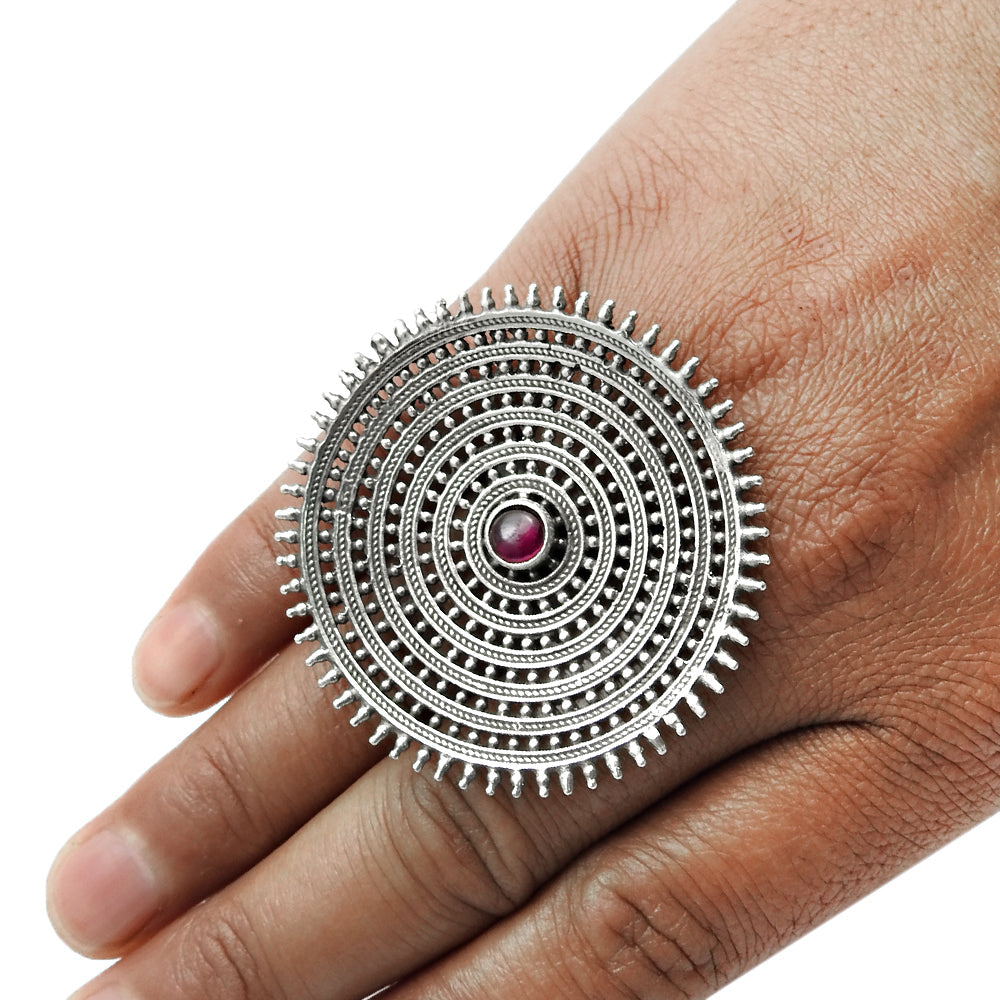 Ruby Gemstone 925 Silver Trendy Statement Adjustable Ring