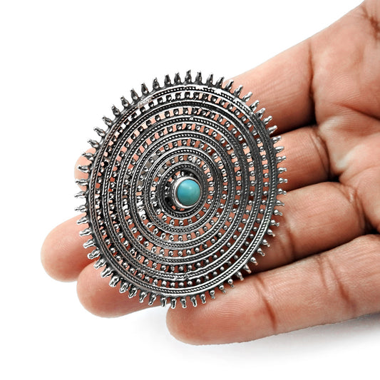 Natural Turquoise Gemstone Statement Antique Look Adjustable Ring 925 Silver G9