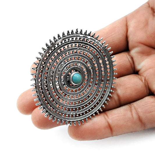 Natural Turquoise Gemstone Statement Antique Look Adjustable Ring 925 Silver G9