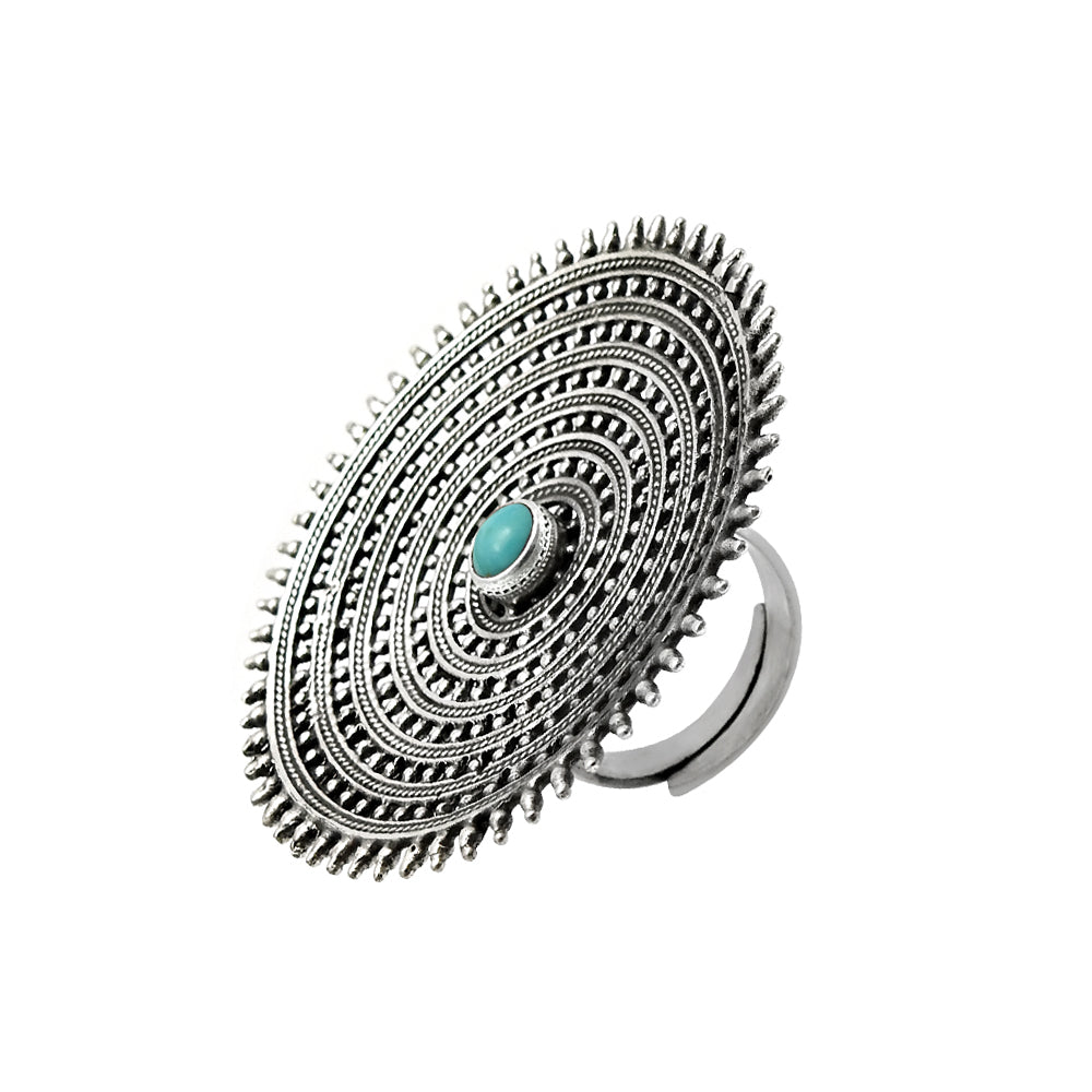 Natural Turquoise Gemstone Statement Antique Look Adjustable Ring 925 Silver G9
