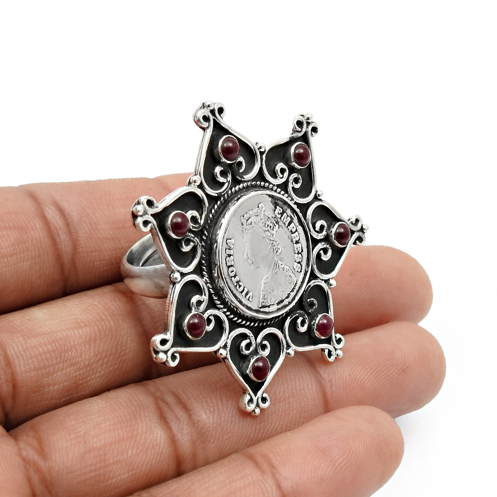Ruby Gemstone 925 Sterling Silver Victoria Empress Cocktail Ring