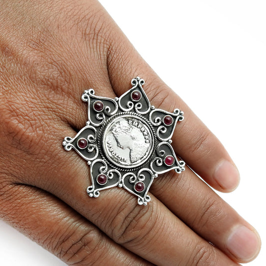 Ruby Gemstone 925 Sterling Silver Victoria Empress Cocktail Ring
