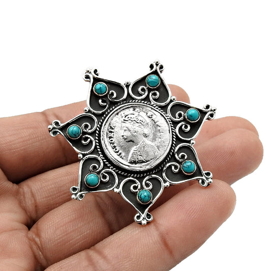 Natural Turquoise Statement Antique Look Adjustable Ring 925 Silver I9