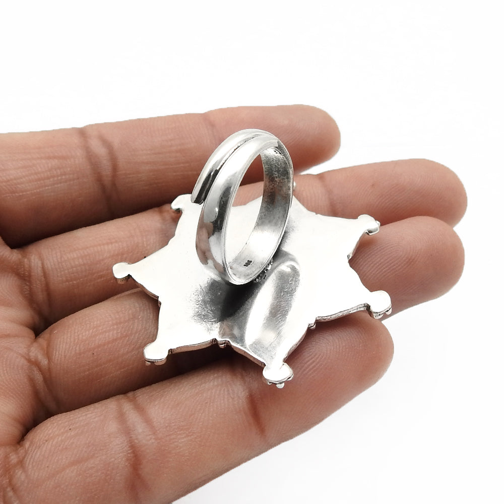 Natural Turquoise Statement Antique Look Adjustable Ring 925 Silver I9