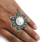 Natural Turquoise Statement Antique Look Adjustable Ring 925 Silver I9