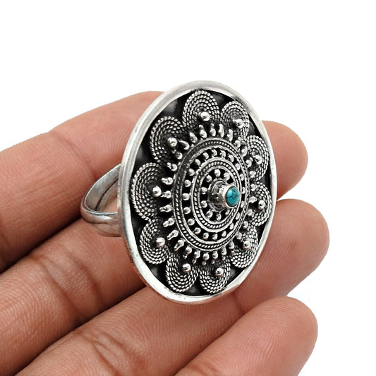 Natural Turquoise 925 Silver Cocktail Artisan Adjustable Ring For Women C2