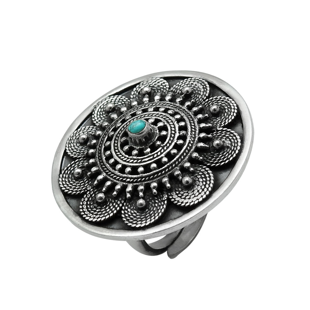 Natural Turquoise 925 Silver Cocktail Artisan Adjustable Ring For Women C2