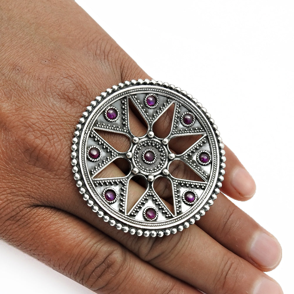 Women Gift Ruby Gemstone Statement Ring 925 Sterling Silver