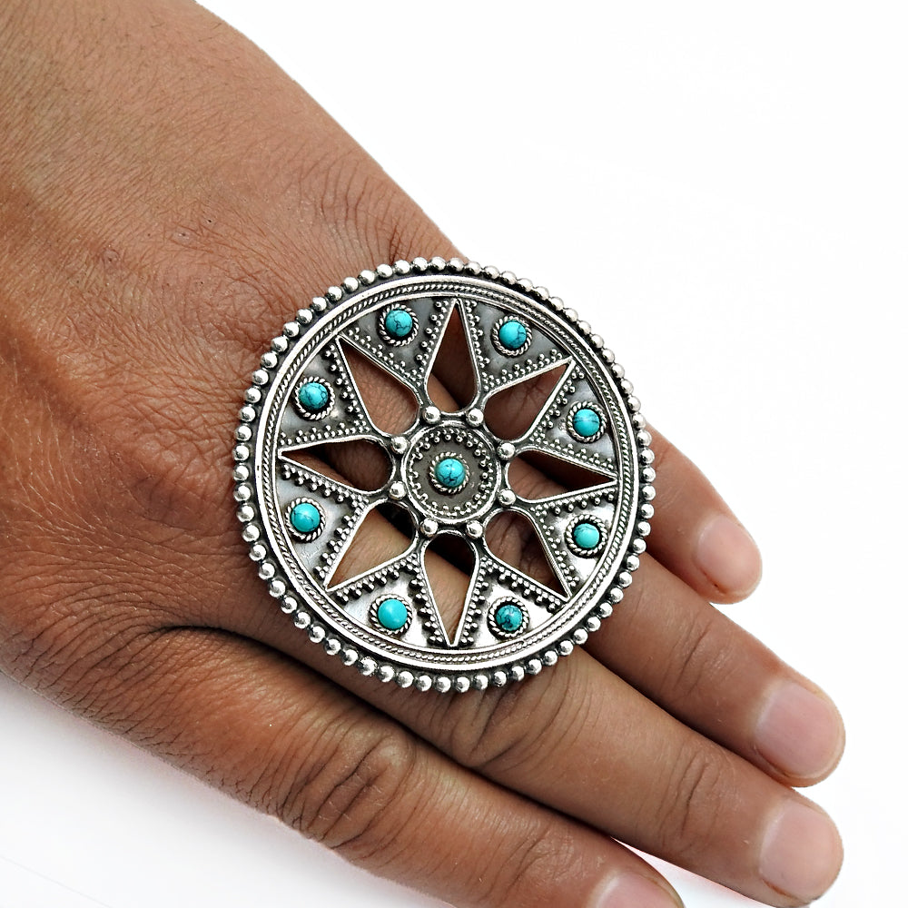 Natural Turquoise Antique Look Artisan Ring 925 Silver Gift Jewelry L47