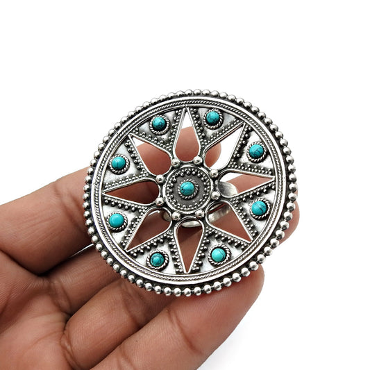 Natural Turquoise Antique Look Artisan Ring 925 Silver Gift Jewelry L47