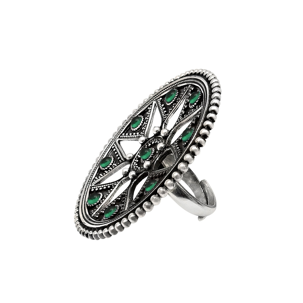 Natural Green Onyx Gemstone Cocktail Artisan Adjustable Ring 925 Silver For Women A10