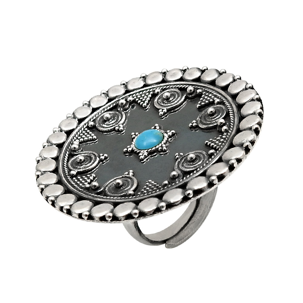 Natural Turquoise Solitaire Antique Adjustable Ring 925 Silver For Women E2