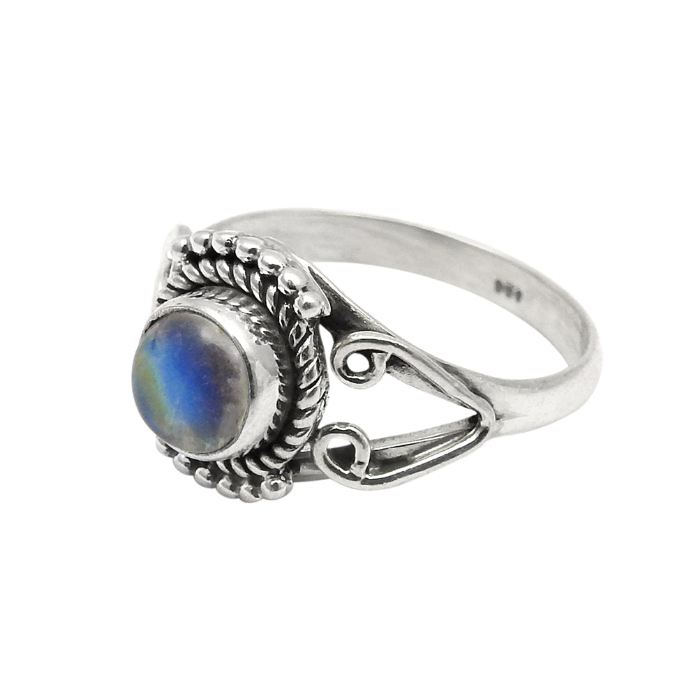 Gift For Woman Natural Rainbow Moonstone Cocktail Ring 925 Silver O4