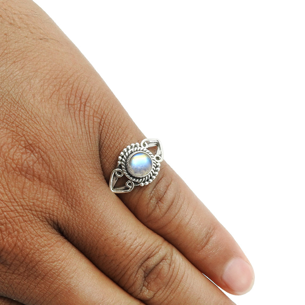 Gift For Woman Natural Rainbow Moonstone Cocktail Ring 925 Silver O4